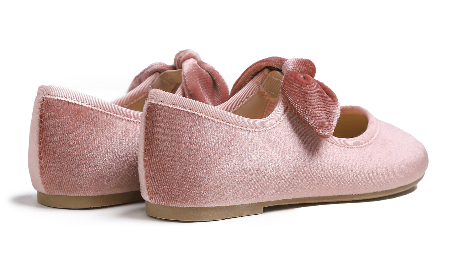 Feversole Girls Cute Dress Mary Jane Shoes Little Kids Casual Buckle Strap Flats Velvet Bow Elastic