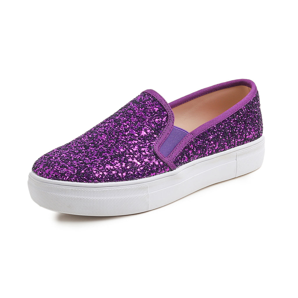 Feversole Women's Fashion Slip On Sneaker Casual Platform Loafers Glitter