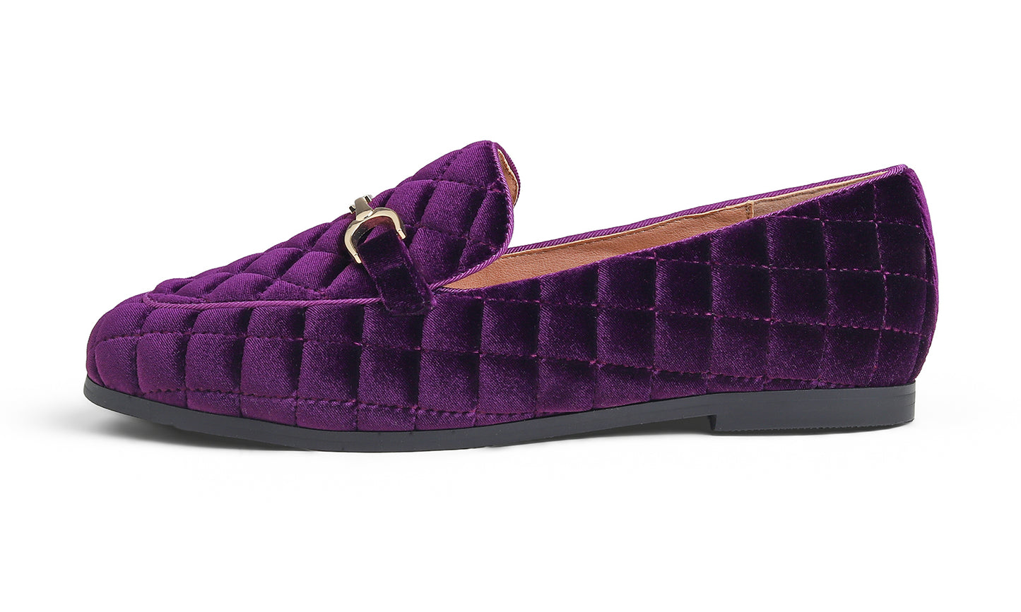 Feversole Women's Fashion Comfortable Penny Loafer Buckle Dressy Shoes Velvet Quilted