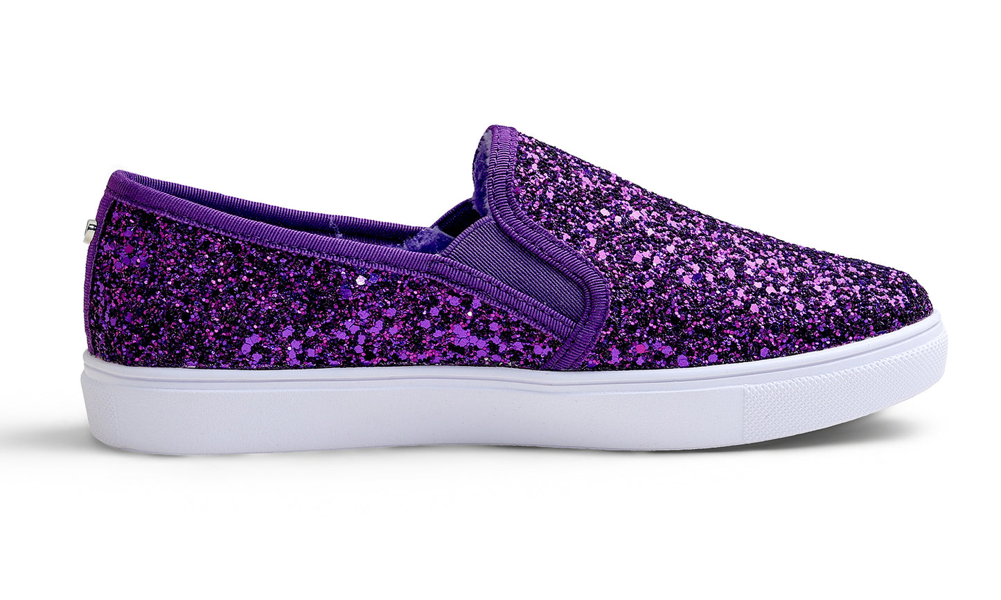 Feversole Women's Fashion Sparkly Slip On Sneaker for Winter Fur Lined Party Holiday Flat Loafers Glitter