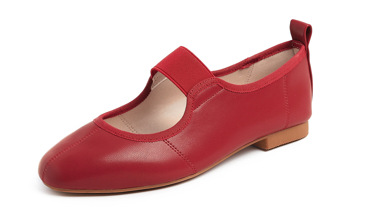 Feversole Women's Cushion Padded Comfort Square Toe Soft Mary Jane Dressy Elastic Strap Easy Slip on Work Office Flats Vegan Leather