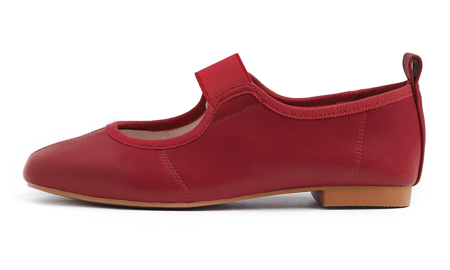 Feversole Women's Cushion Padded Comfort Square Toe Soft Mary Jane Dressy Elastic Strap Easy Slip on Work Office Flats Vegan Leather