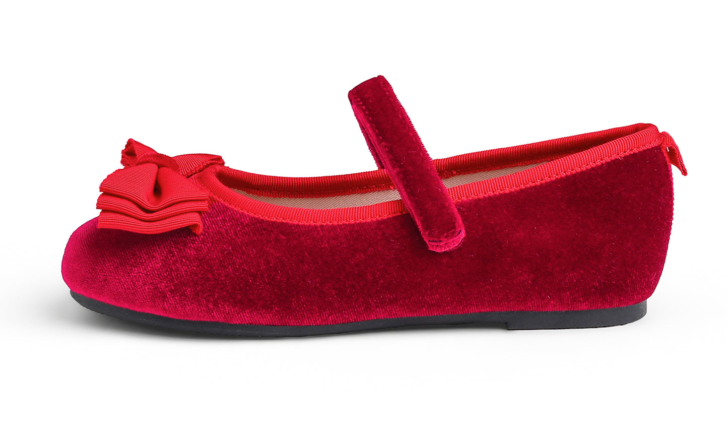 Feversole Girls Cute Dress Mary Jane Shoes Bow Tie Sunday Holiday Ballet Flats Velvet With Tri Bow