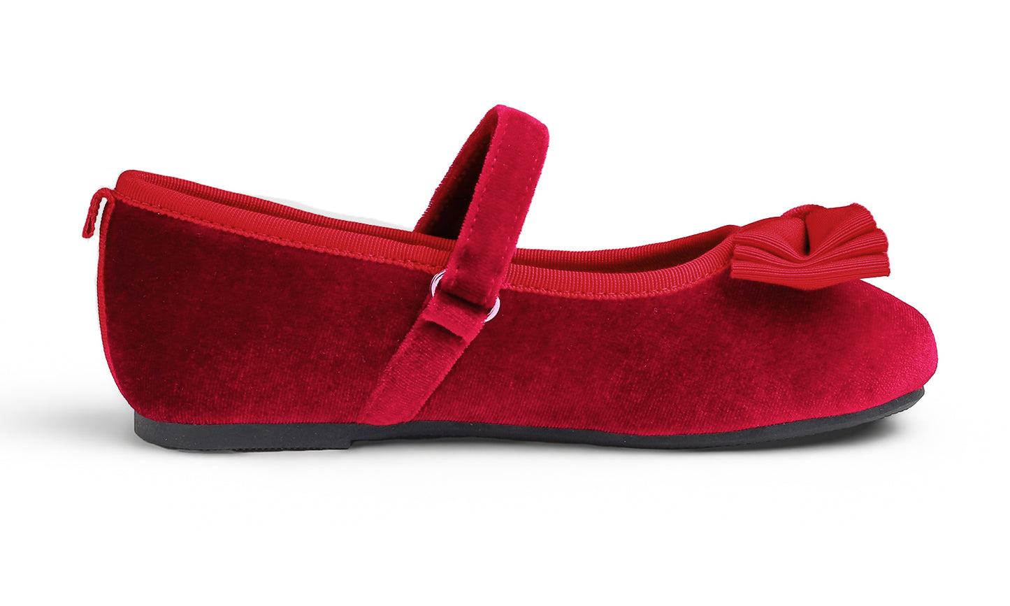 Feversole Girls Cute Dress Mary Jane Shoes Bow Tie Sunday Holiday Ballet Flats Velvet With Tri Bow
