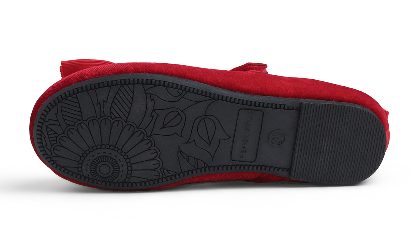 Feversole Girls Cute Dress Mary Jane Shoes Bow Tie Sunday Holiday Ballet Flats Velvet With Tri Bow