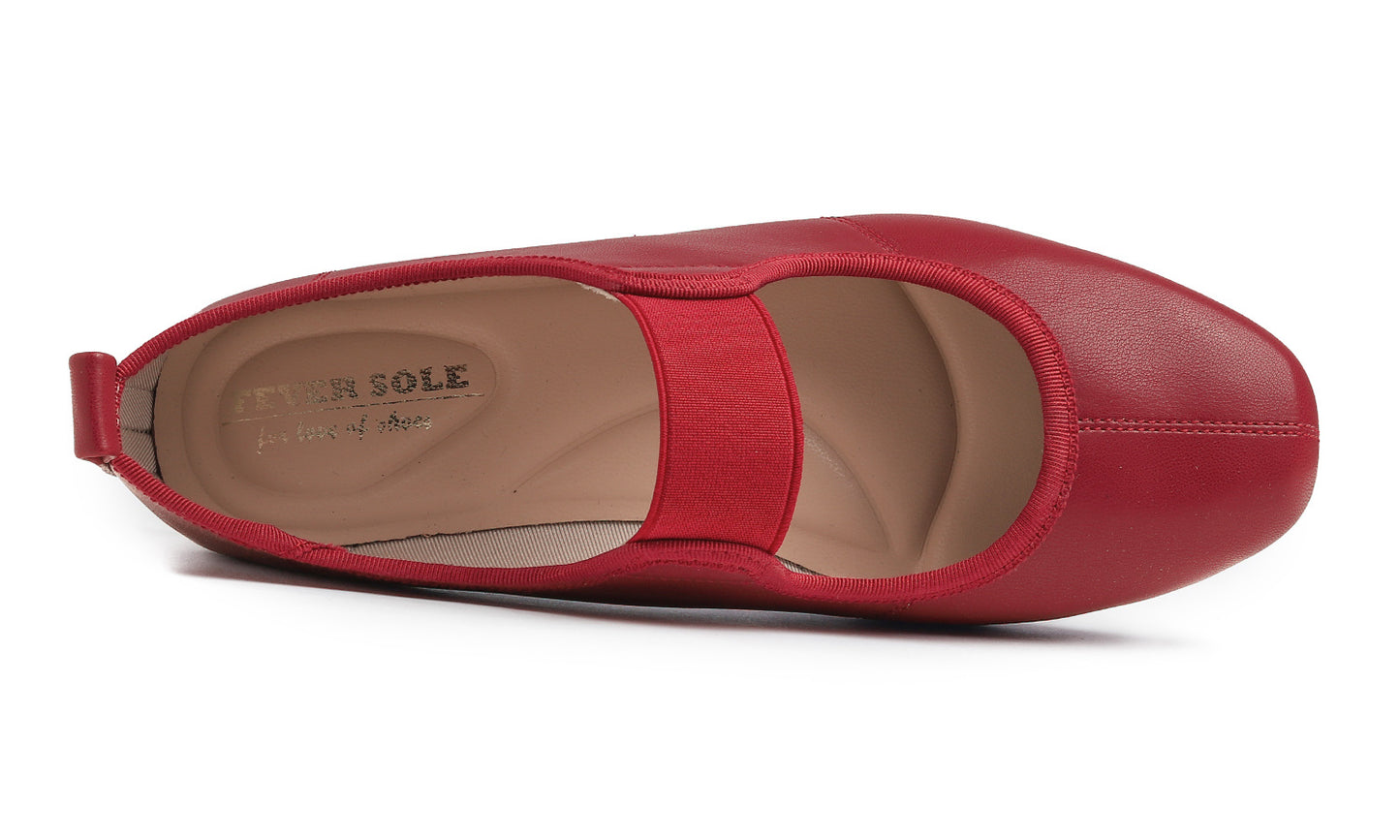 Feversole Women's Cushion Padded Comfort Square Toe Soft Mary Jane Dressy Elastic Strap Easy Slip on Work Office Flats Vegan Leather