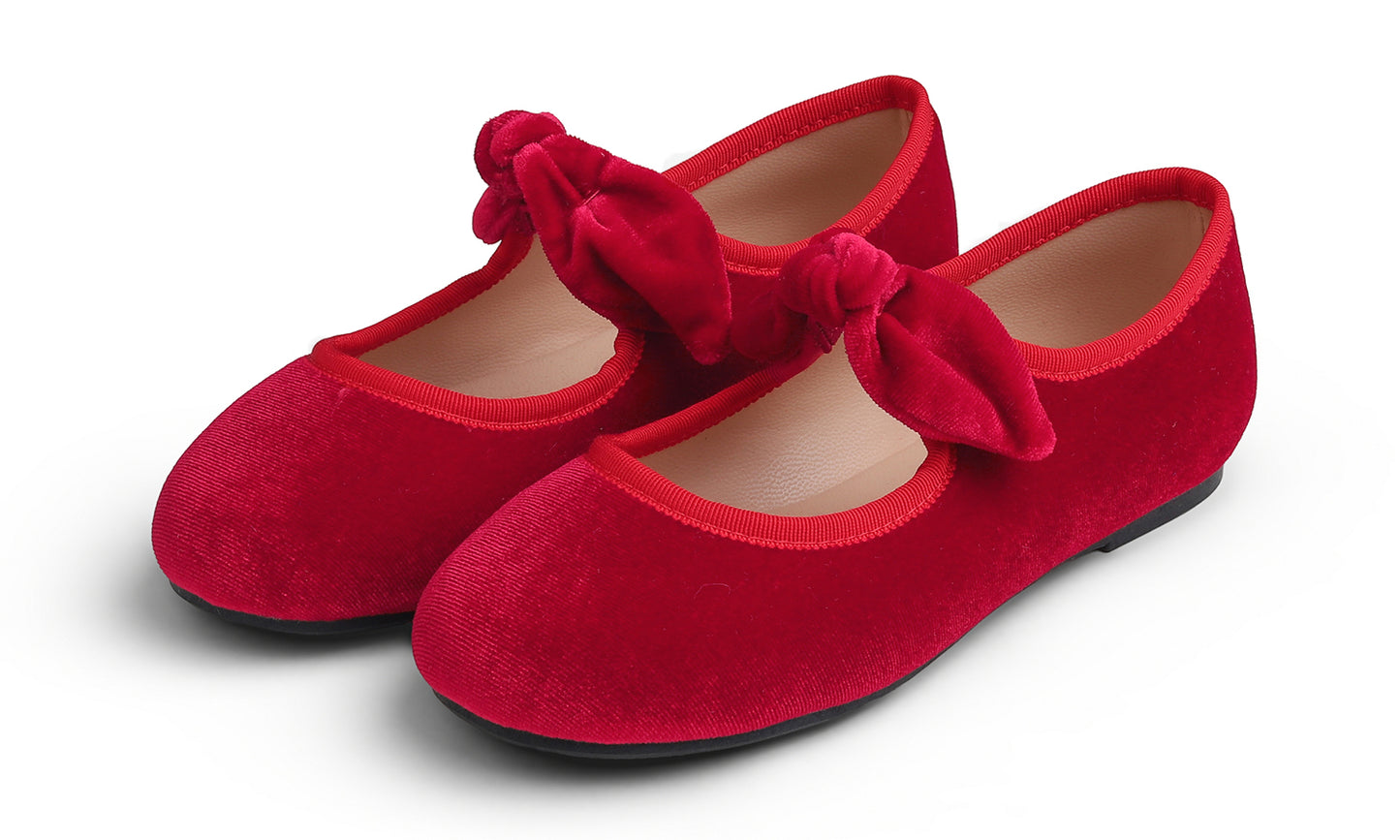 Feversole Girls Cute Dress Mary Jane Shoes Little Kids Casual Buckle Strap Flats Velvet Bow Elastic