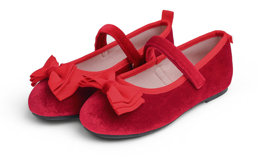 Feversole Girls Cute Dress Mary Jane Shoes Bow Tie Sunday Holiday Ballet Flats Velvet With Tri Bow