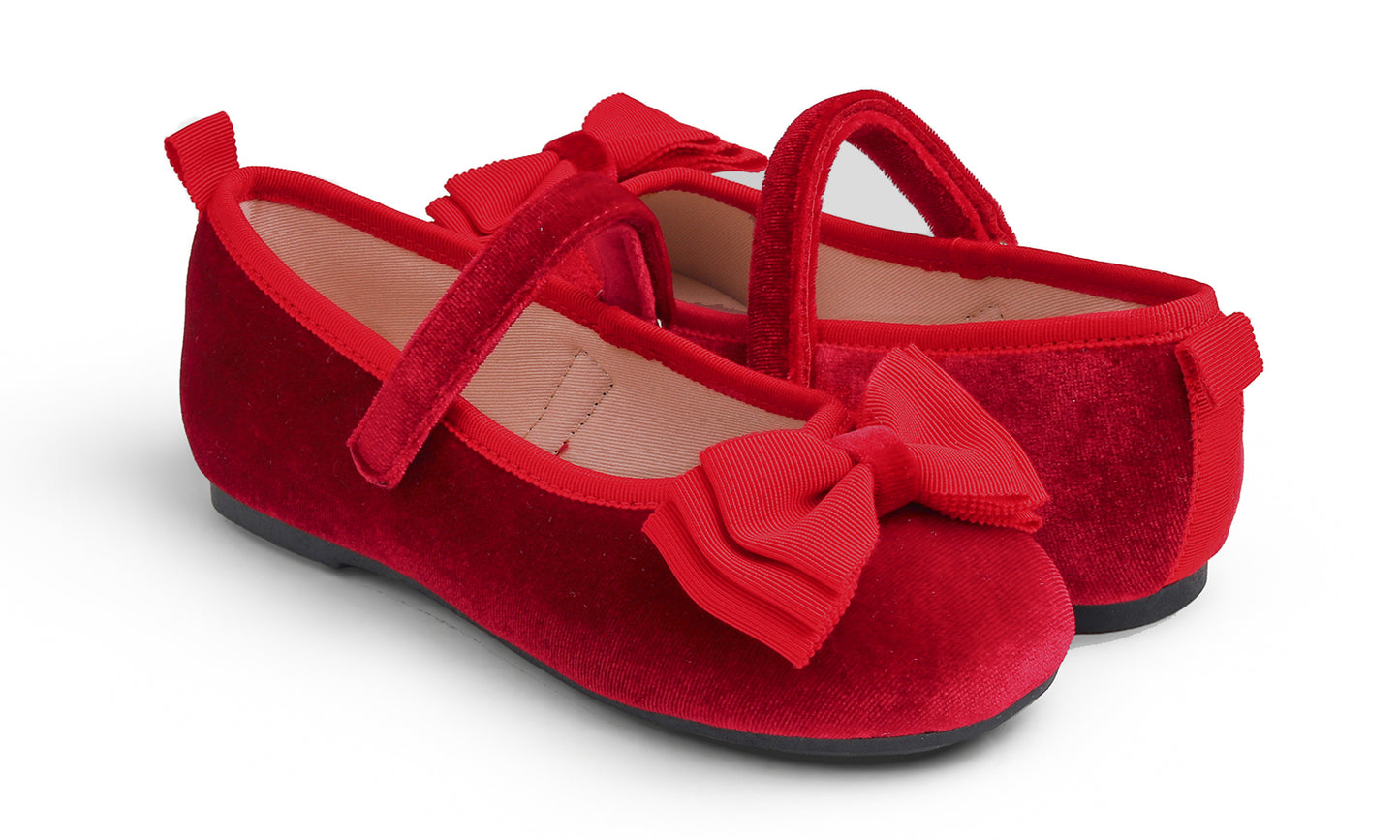 Feversole Girls Cute Dress Mary Jane Shoes Bow Tie Sunday Holiday Ballet Flats Velvet With Tri Bow
