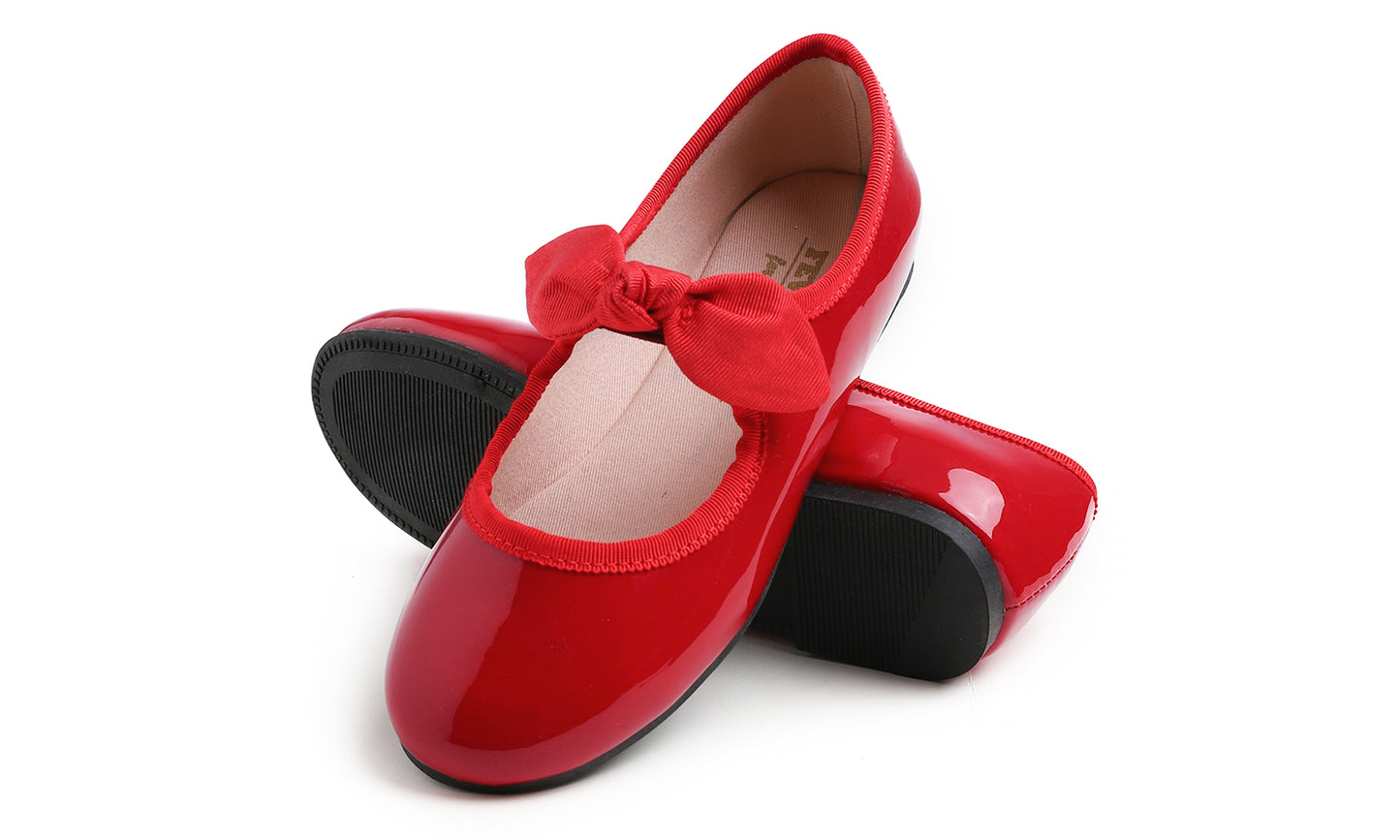 Feversole Girls Cute Dress Mary Jane Shoes Little Kids Casual Buckle Strap Flats Vegan Leather Bow Elastic