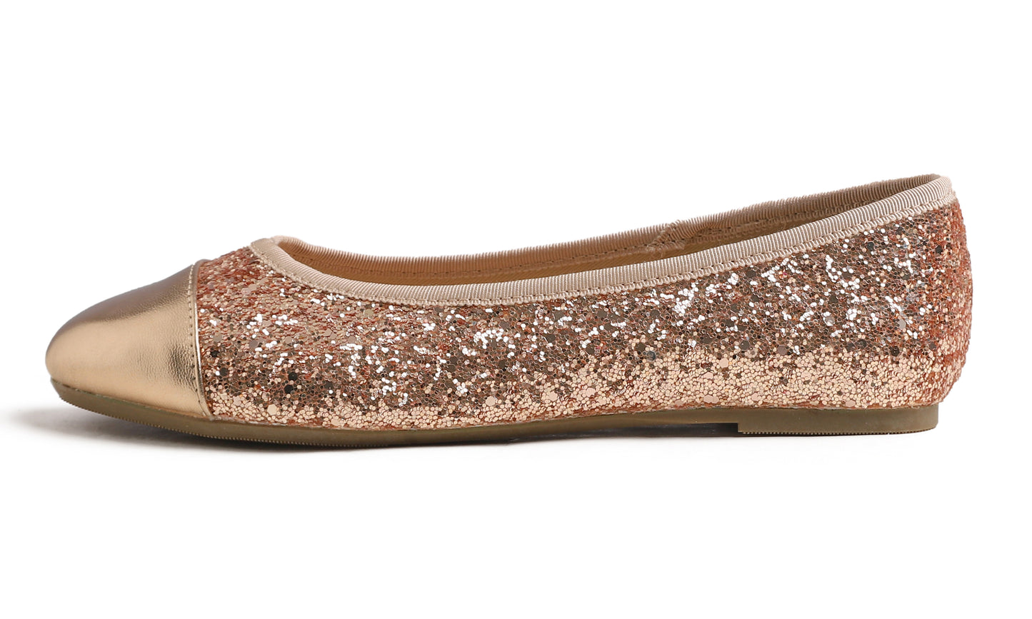 Feversole Women's Bow Tie Fashion Dress Slip On Shoes Round Toe Ballet Flat Glitter Toe Cap