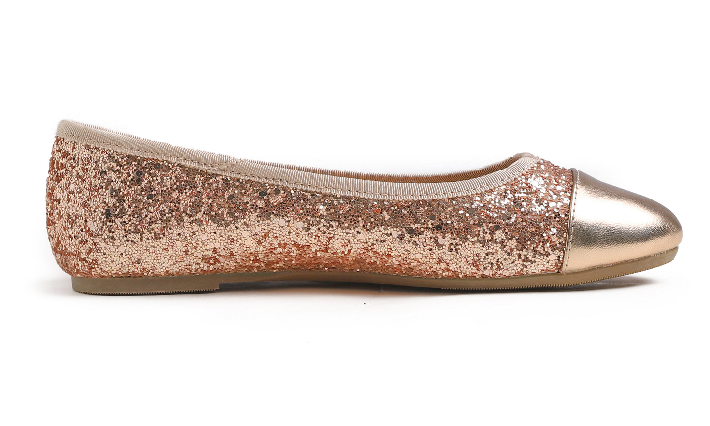 Feversole Women's Bow Tie Fashion Dress Slip On Shoes Round Toe Ballet Flat Glitter Toe Cap