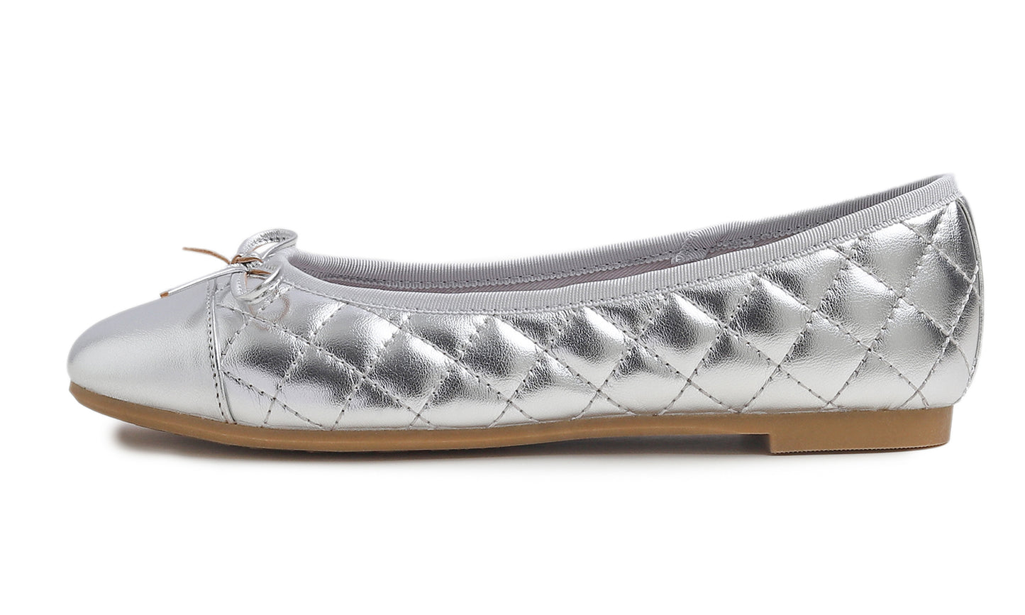 Feversole Women's Bow Tie Fashion Dress Slip On Shoes Round Toe Ballet Flat Quilted Toe Cap