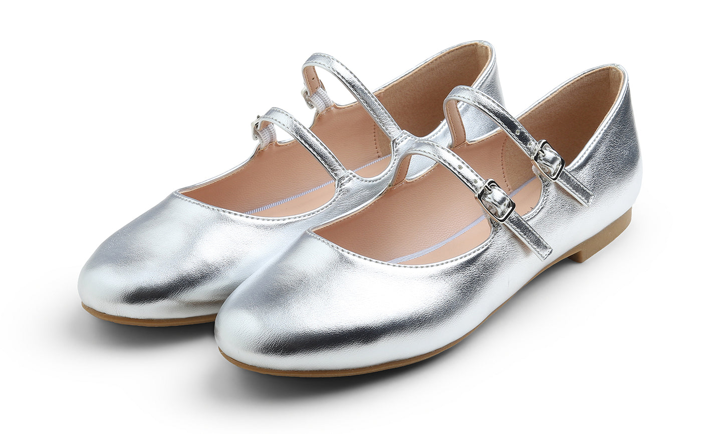 Feversole Mary Jane Flat - Silver
