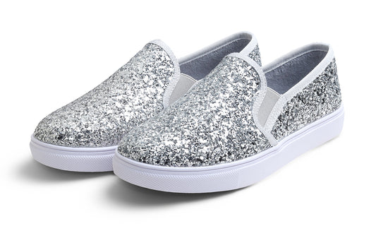 Feversole Women's Fashion Sparkly Slip On Sneaker for Winter Fur Lined Party Holiday Flat Loafers Glitter