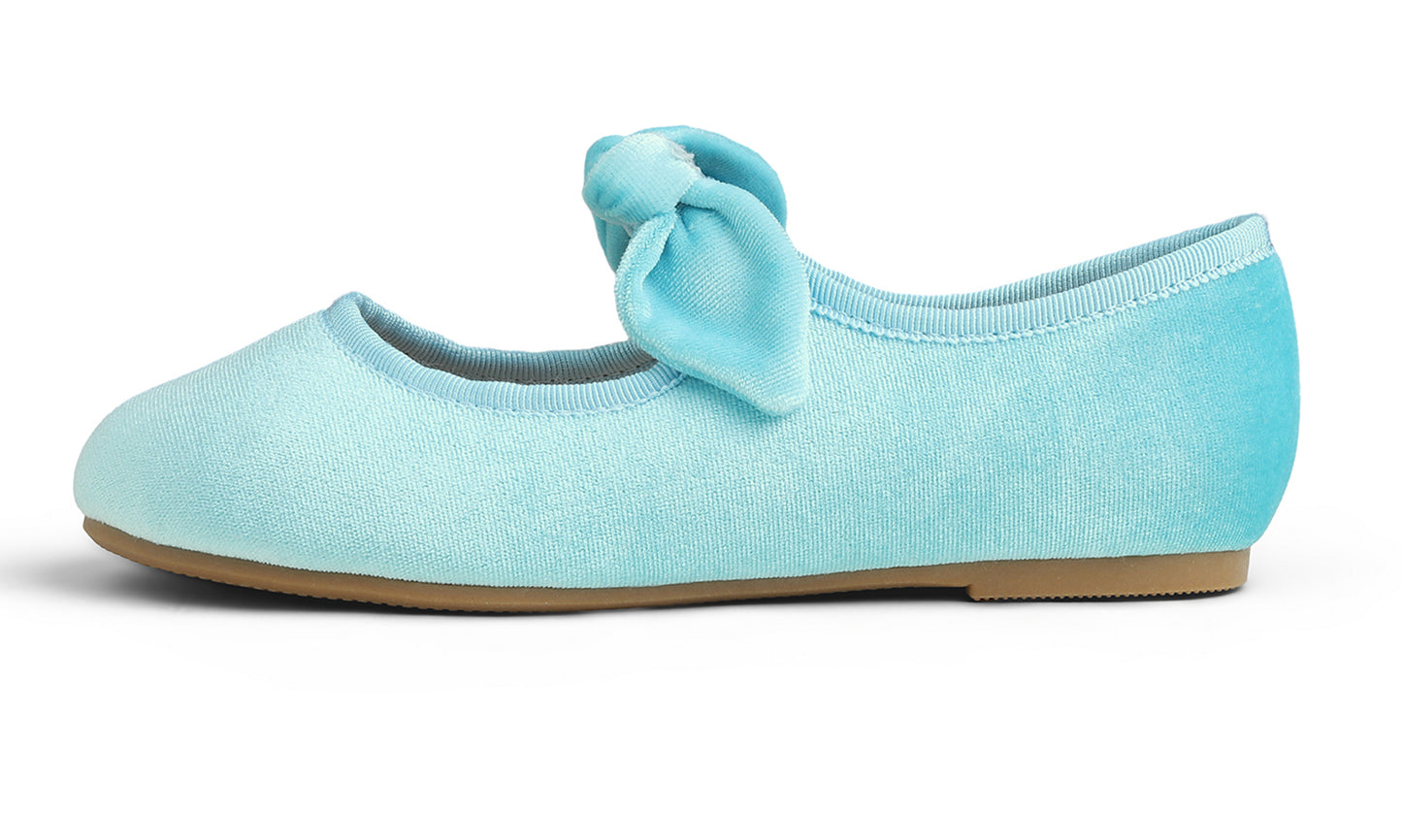 Feversole Girls Cute Dress Mary Jane Shoes Little Kids Casual Buckle Strap Flats Velvet Bow Elastic