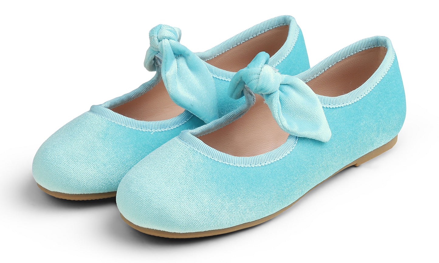 Feversole Girls Cute Dress Mary Jane Shoes Little Kids Casual Buckle Strap Flats Velvet Bow Elastic