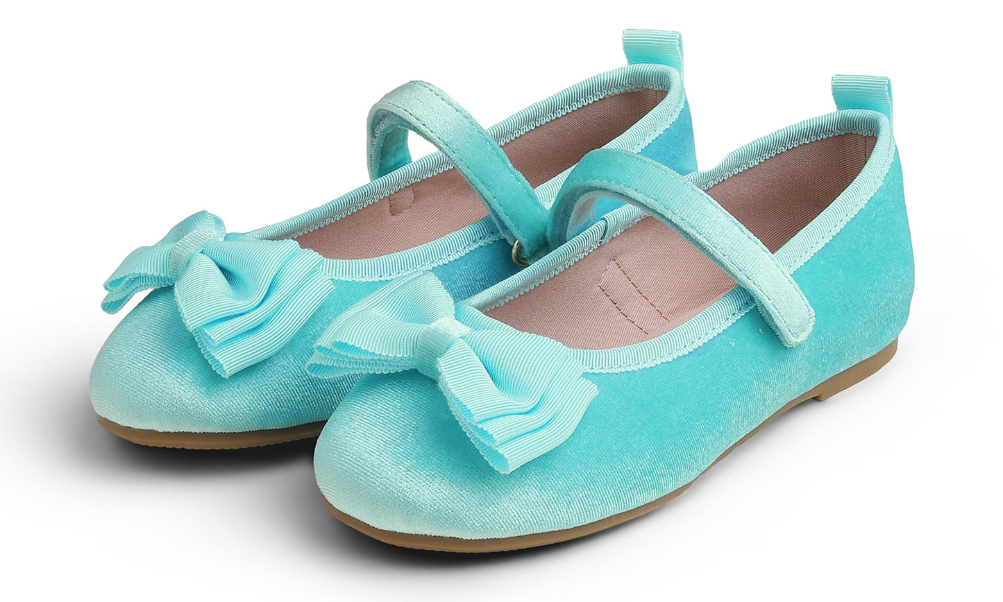 Feversole Girls Cute Dress Mary Jane Shoes Bow Tie Sunday Holiday Ballet Flats Velvet With Tri Bow