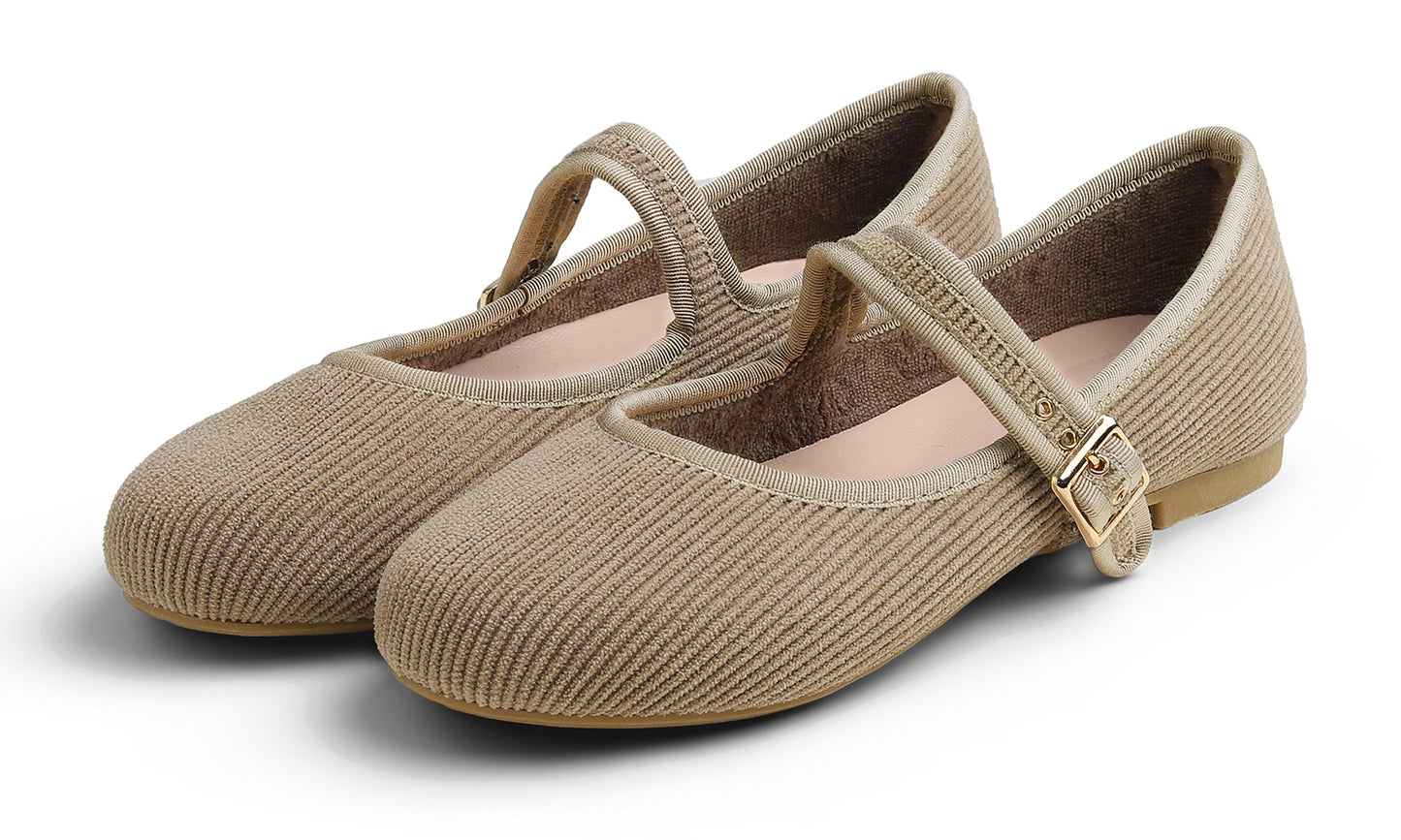 Feversole Women's Soft Cushion Extra Padded Comfort Round Toe Mary Jane Breathable Fabric Fashion Ballet Flats Walking Shoes Corduroy