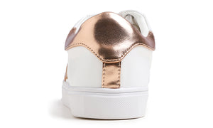 Feversole Women's Featured PU Leather White Lace Up Sneaker Rose Gold Star