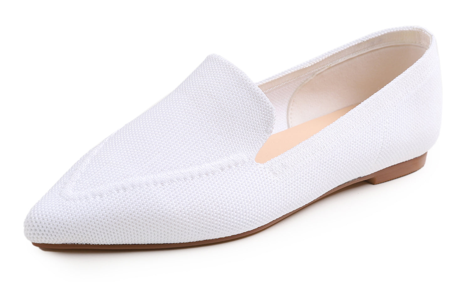 Feversole Women's Woven Fashion Breathable Knit Flat Shoes Pointed Loafer White