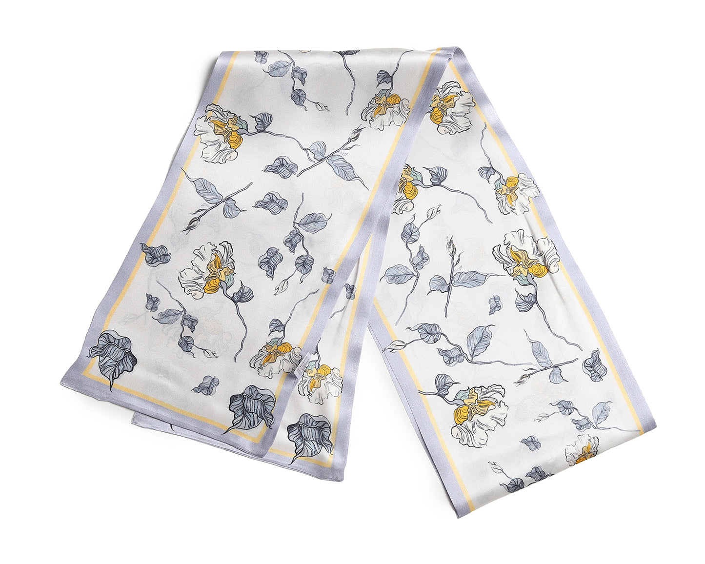 BREEZE NOUTHERLY Women's 100% Pure Mulberry Silk Scarf Double Sided Rectangle Tie Head Neck Waist Strip-17X150 White Lilac Irises