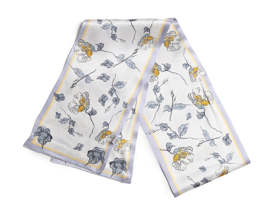 BREEZE NOUTHERLY Women's 100% Pure Mulberry Silk Scarf Double Sided Rectangle Tie Head Neck Waist Strip-17X150 White Lilac Irises