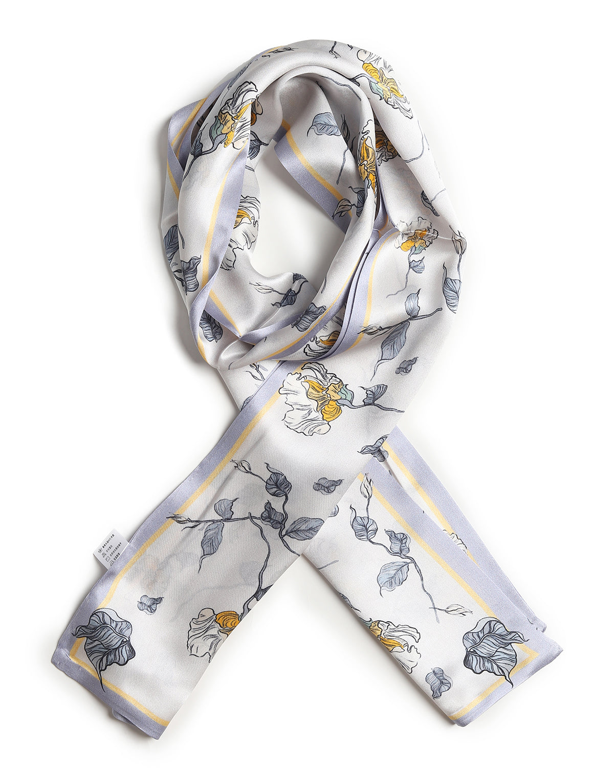 BREEZE NOUTHERLY Women's 100% Pure Mulberry Silk Scarf Double Sided Rectangle Tie Head Neck Waist Strip-17X150 White Lilac Irises