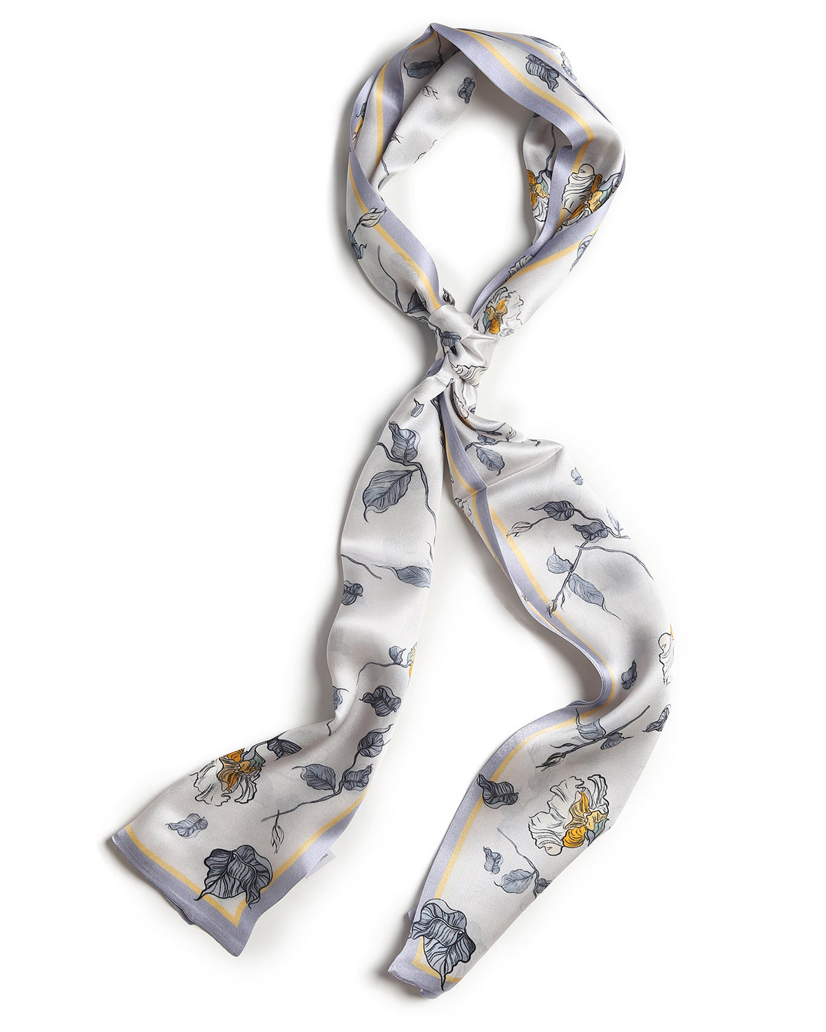 BREEZE NOUTHERLY Women's 100% Pure Mulberry Silk Scarf Double Sided Rectangle Tie Head Neck Waist Strip-17X150 White Lilac Irises
