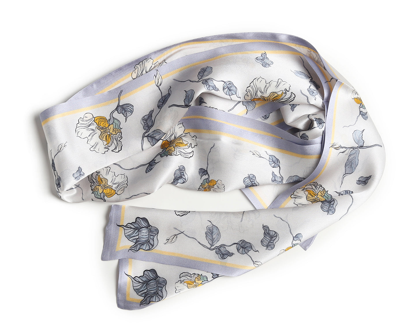 BREEZE NOUTHERLY Women's 100% Pure Mulberry Silk Scarf Double Sided Rectangle Tie Head Neck Waist Strip-17X150 White Lilac Irises