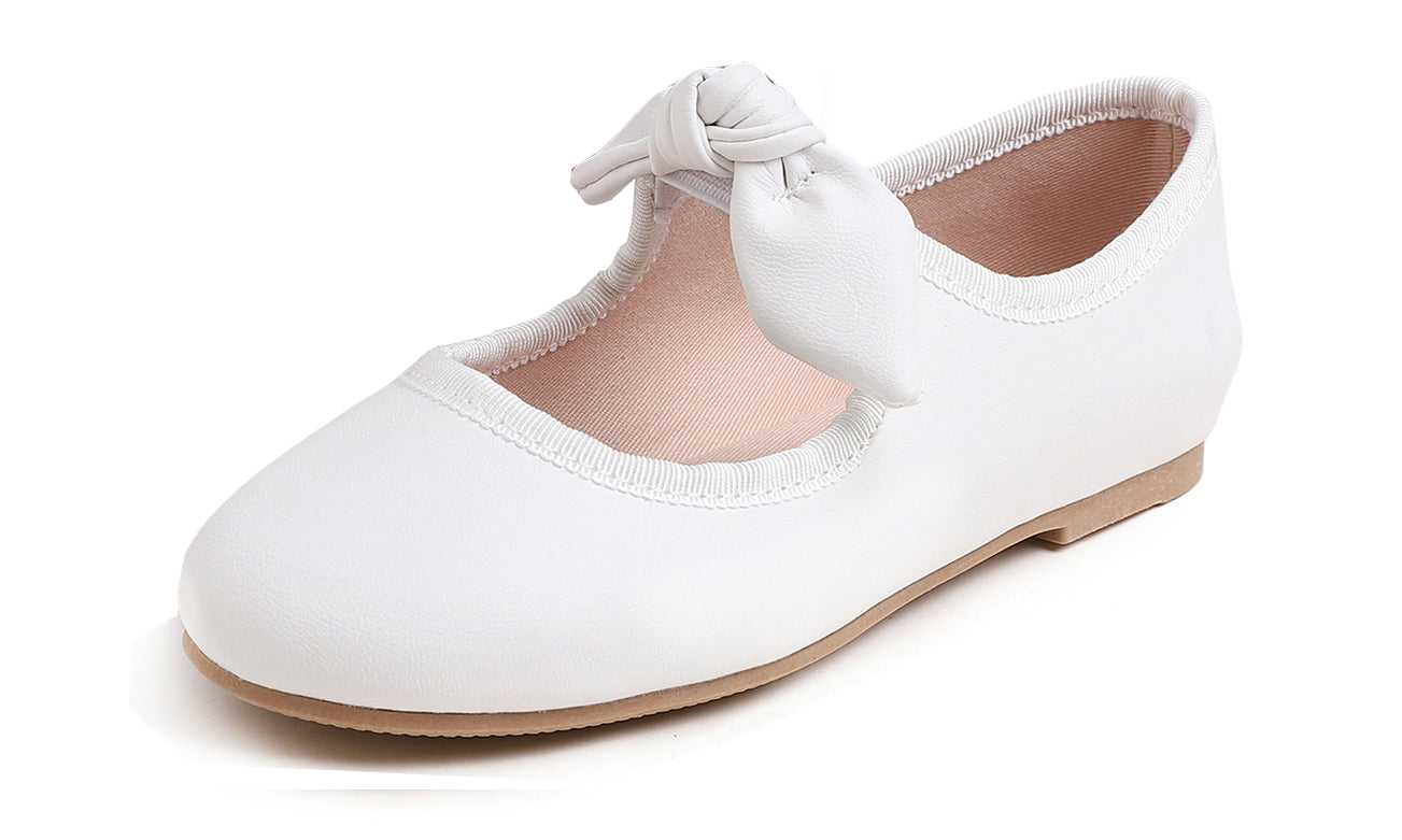 Feversole Girls Cute Dress Mary Jane Shoes Little Kids Casual Buckle Strap Flats Vegan Leather Bow Elastic