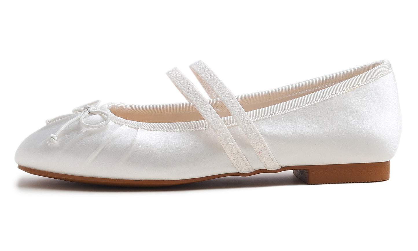 BREEZE NOUTHERLY Women's Square Toe Mary Jane Fashion Ballet with Strap Comfort Dressy Working Flats Black Silky Wrinkle Deco