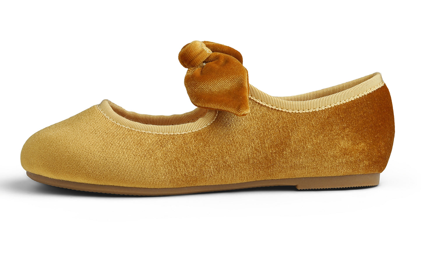 Feversole Girls Cute Dress Mary Jane Shoes Little Kids Casual Buckle Strap Flats Velvet Bow Elastic