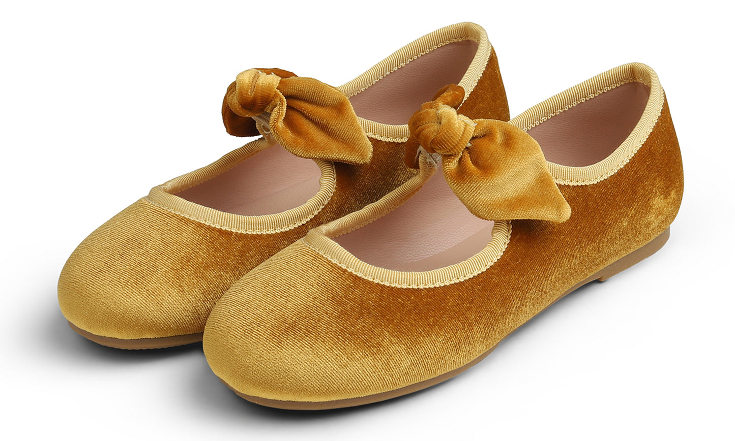 Feversole Girls Cute Dress Mary Jane Shoes Little Kids Casual Buckle Strap Flats Velvet Bow Elastic