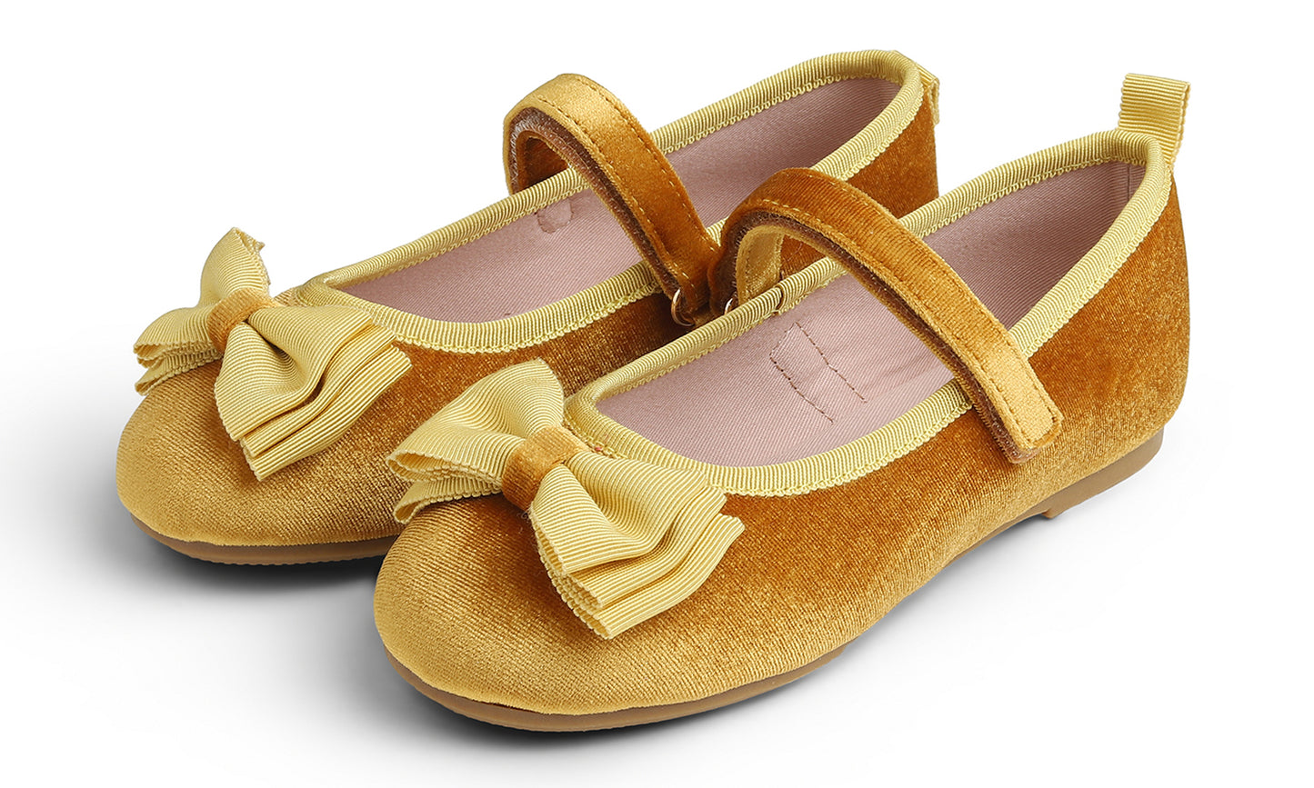 Feversole Girls Cute Dress Mary Jane Shoes Bow Tie Sunday Holiday Ballet Flats Velvet With Tri Bow
