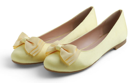 Feversole Women's Round Toe Soft Fashion Bow Tie Dress Ballet Flats Satin