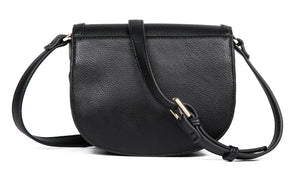 Feversole Crossbody Bag PU Leather Women Retro Small Saddle Satchel Shoulder Bag Tote With Long Adjustable Strap Black