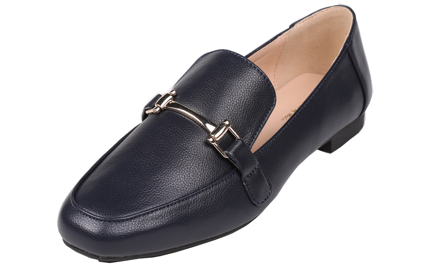 Feversole Women's Fashion Trim Deco Loafer Slippers Navy Grain PU