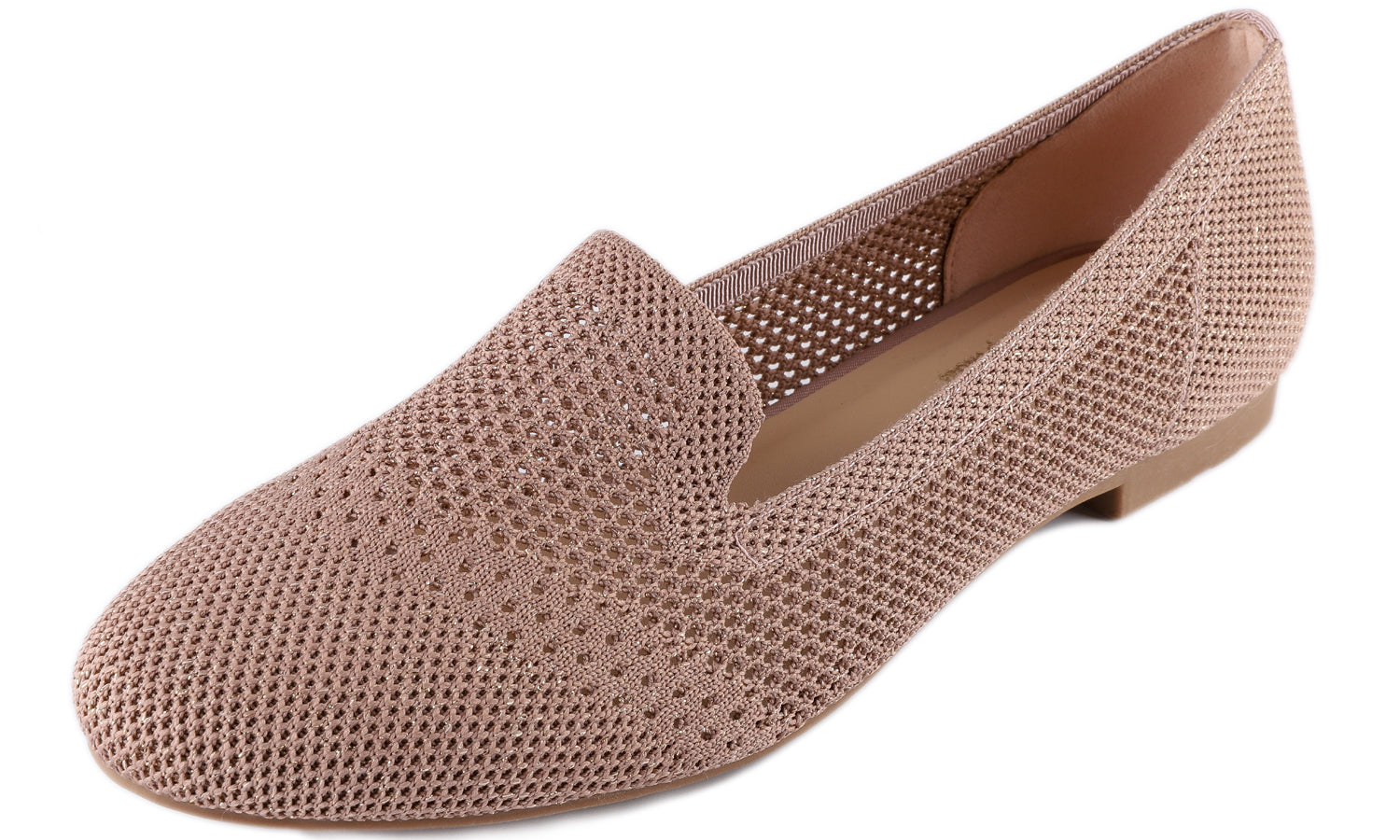 Feversole Women's Woven Fashion Breathable Knit Flat Shoes Rose Gold Loafer