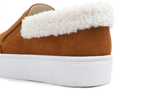 Feversole Women's Casual Slip On Sneaker Comfort Cozy Winter Warm Loafer Low Top Boot Faux Camel Suede Sheerling