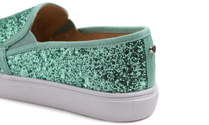 Feversole Women's Glitter Jade Green Slip On Sneaker Casual Flat Loafers