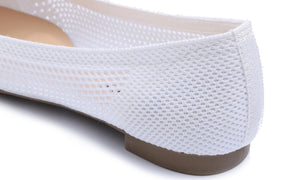 Feversole Women's Woven Fashion Breathable Knit Flat Shoes Pointed Loafer White