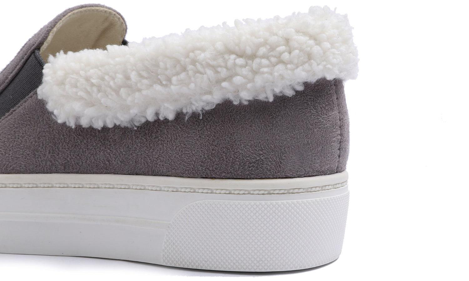 Feversole Women's Casual Slip On Sneaker Comfort Cozy Winter Warm Loafer Low Top Boot Faux Grey Suede Sheerling