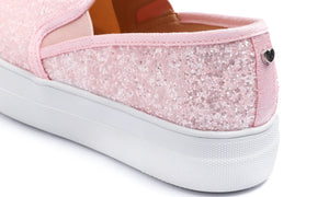 Feversole Women's Glitter Baby Pink Platform Slip On Sneaker Casual Flat Loafers