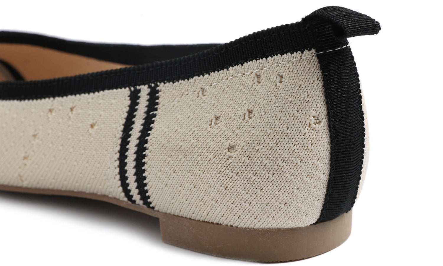 Feversole Women's Woven Fashion Breathable Knit Flat Shoes Pointed Beige Black Stripe