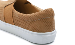 Feversole Women's Casual Slip On Sneaker Comfort Cupsole Loafer Flats Camel Perforated Elastic