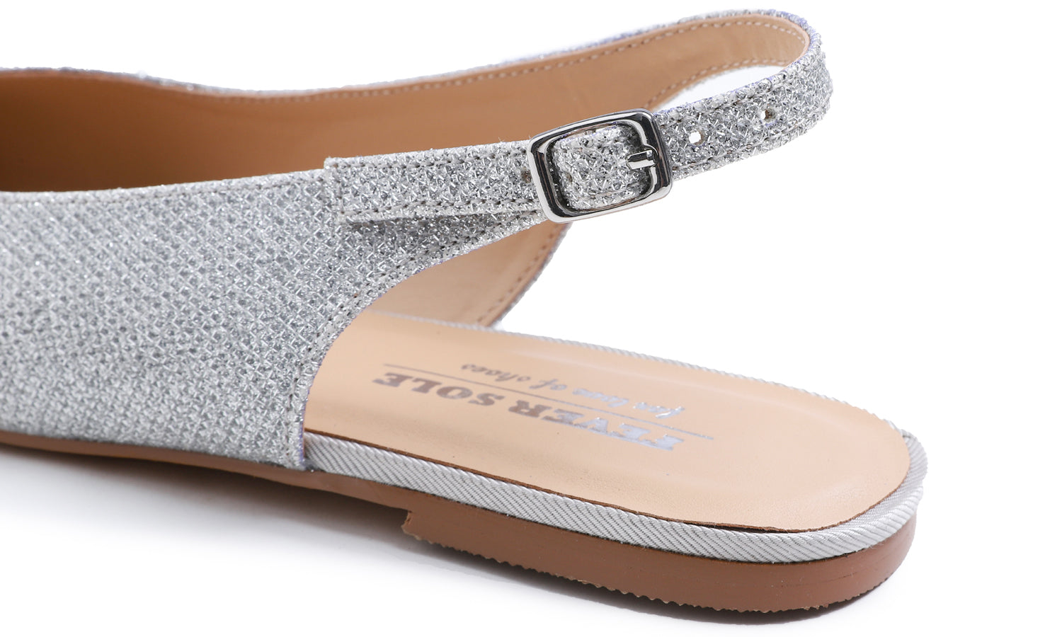 Feversole Pointed Toe Casual Slingback Flat Mules Women's Fashion Buckle Strap Slide Summer Slippers Silver Lurex