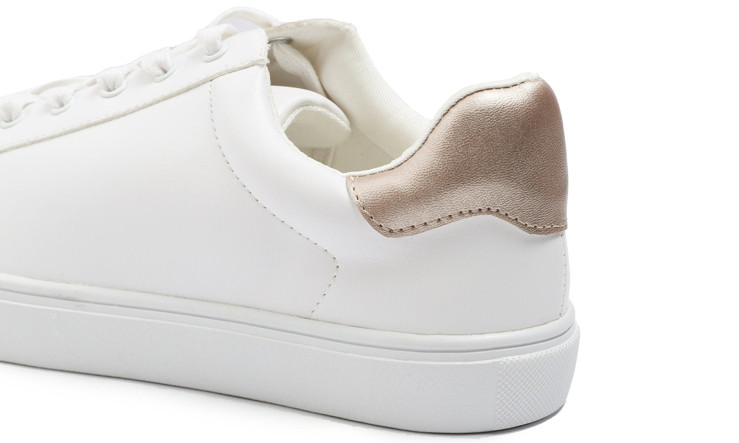 Feversole Women's Featured PU Leather White Rose Gold Lace Up Sneaker