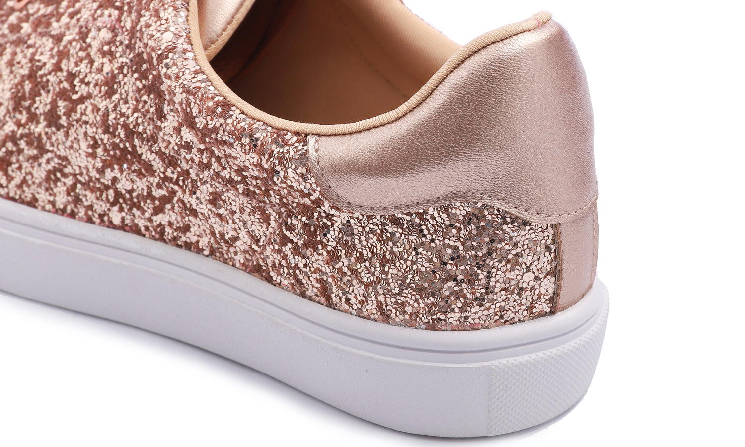 Feversole Women's Fashion Dress Sneakers Party Bling Casual Flats Embellished Shoes Rose Gold Glitter Lace