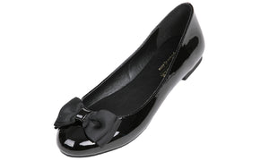 Feversole Women's Round Toe Cute Bow Trim Ballet Flats In Black Patent Color